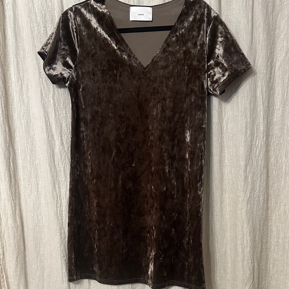 Olive Green Velvet V-Neck Dress